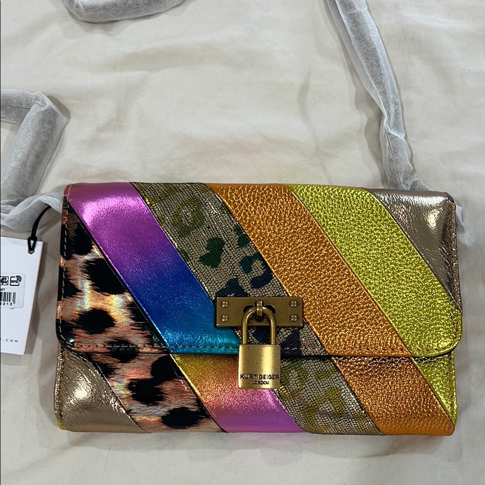 Kurt Geiger Multicolor Striped Clutch with Gold Lock